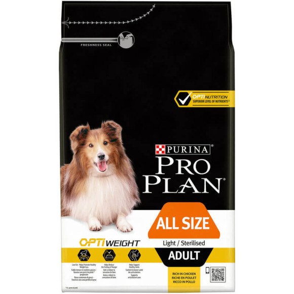Сухой корм Purina Pro Plan Opti Weight для стерилизованных взрослых собак всех пород склонных к избыточному весу, с курицей