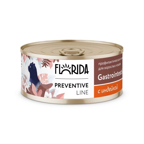 Консервы Florida Preventive Line Gastrointestinal для кошек при расстройствах пищеварения, с индейкой (24 шт.)