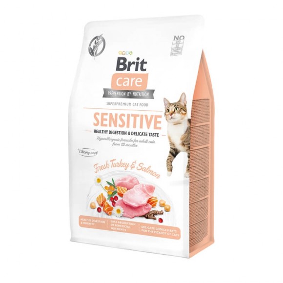 Корм Brit Care Cat GF Sensitive Healthy Digestion & Delicate Taste для кошек с чувствительным пищеварением (индейка и лосось)