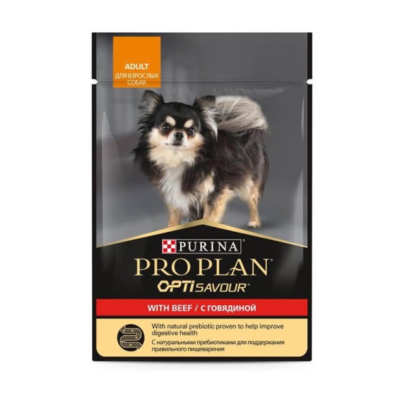 Паучи Purina Pro Plan Opti Savour для взрослых собак мелких и карликовых пород, с говядиной в соусе 85 г (26 шт)