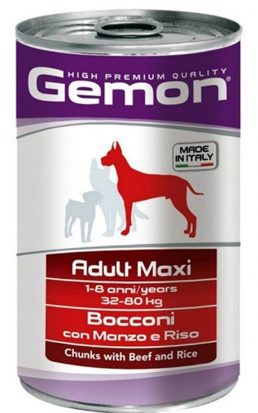 Консервы Gemon Dog Maxi для собак крупных пород кусочки говядины с рисом (12 шт)