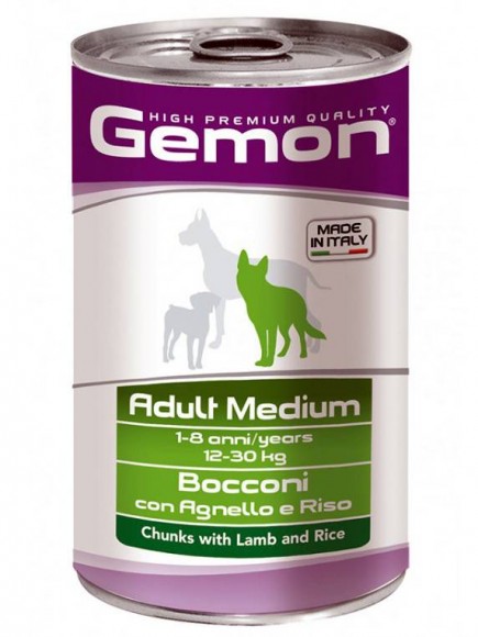 Консервы Gemon Dog Medium для собак средних пород кусочки ягненка с рисом (12 шт)