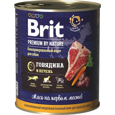 Консервы Brit Premium by Nature с говядиной и печенью для собак 6 шт