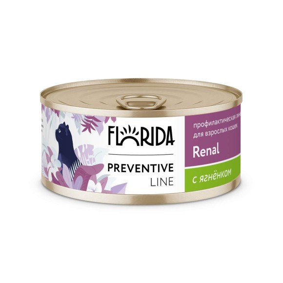 Консервы Florida Preventive Line Renal для кошек для профилактики хронической почечной недостаточности, с ягненком (24 шт.)