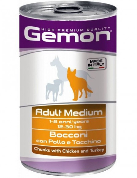 Консервы Gemon Dog Medium для собак средних пород кусочки курицы с индейкой (12 шт)