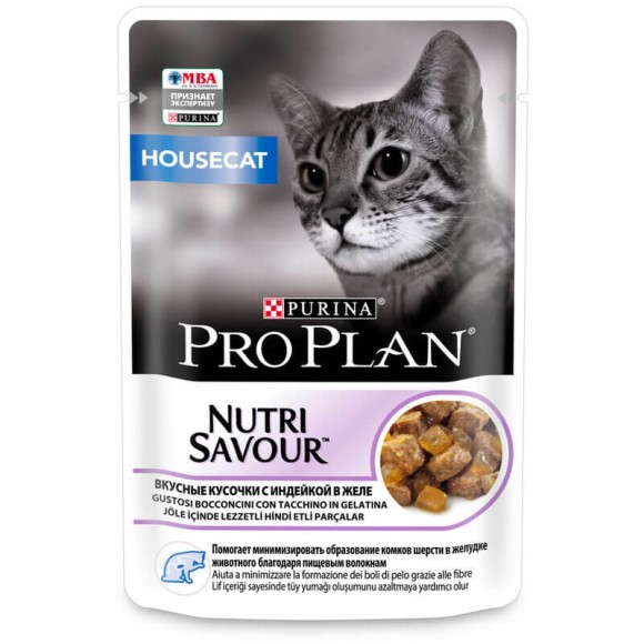 Паучи Purina Pro Plan Nutri Savour Housecat для взрослых кошек живущих дома, кусочки с индейкой в желе 85 г (26 шт.)