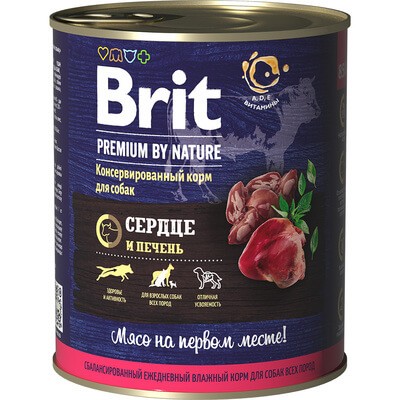 Консервы Brit Premium by Nature с сердцем и печенью для собак 6 шт