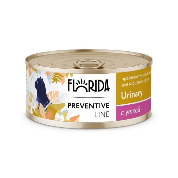 Консервы Florida Preventive Line Urinary для кошек для профилактики мочекаменной болезни, с уткой (24 шт.)