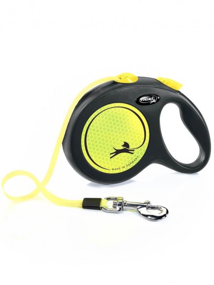 Поводок-рулетка Flexi Neon New Classic L для собак до 50 кг лента 5 м (жёлтый)