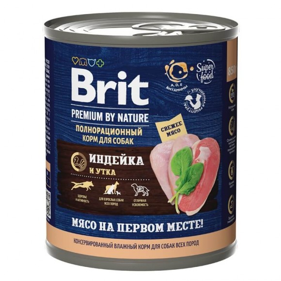 Консервы Brit Premium by Nature с индейкой и уткой  для собак 6 шт