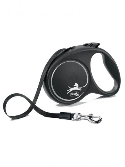 Поводок-рулетка Flexi Black Design M для собак до 25 кг лента 5 м (серебряный)