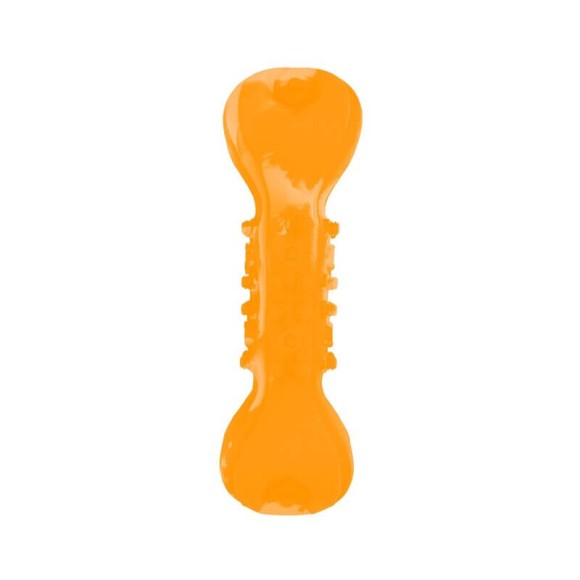 Игрушка Mr.Kranch Гантель для собак дентальная с пищалкой оранжевая с ароматом бекона 22 см