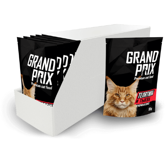 Консервы Grand Prix для кошек кусочки в соусе (телятина и тыква) 24 шт