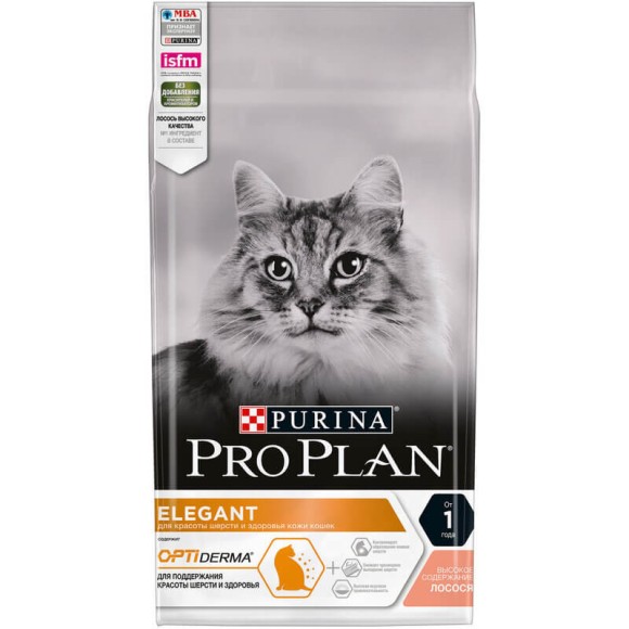 Сухой корм Purina Pro Plan Elegant для здоровья шерсти и кожи взрослых кошек, с лососем