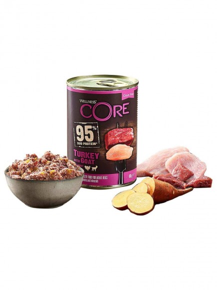 Консервы Wellness Core 95 Grain Free для взрослых собак (индейка с козлятиной и сладким картофелем) 6 шт