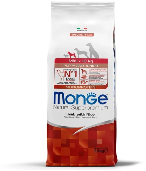 Сухой корм Monge Dog Speciality Line Monoprotein для щенков мелких пород ягненок с рисом 7,5 кг