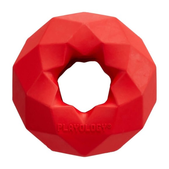 Жевательное кольцо-многогранник Playology Channel Chew Ring для собак средних и крупных пород с ароматом говядины, красный