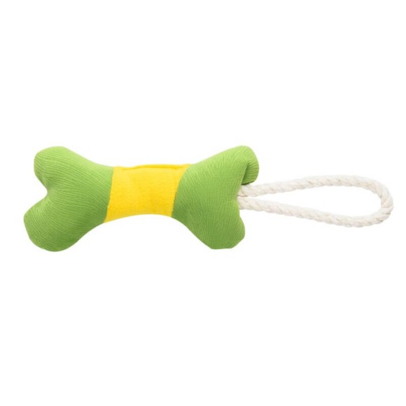 Игрушка Mr.Kranch Косточка для собак мелких и средних пород с канатом 31х9х4см, зеленая с желтым