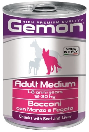 Консервы Gemon Dog Medium для собак средних пород кусочки говядины с печенью (24 шт)