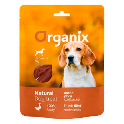 Лакомство Organix для собак "Колбаски из филе утки" 100% мясо