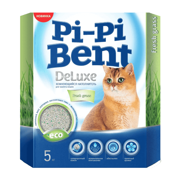 Наполнитель Pi-Pi-Bent DeLuxe Fresh grass для туалета кошек комкующийся