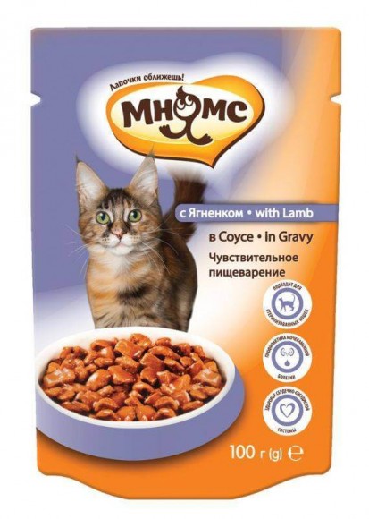Паучи Мнямс для кошек с чувствительным пищеварением, ягненок в соусе (24 шт)