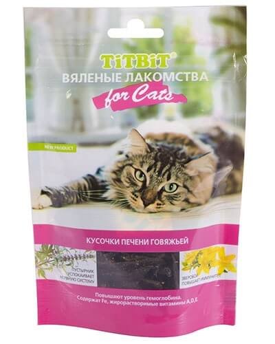Лакомство для кошек Titbit вяленые кусочки печени говяжьей