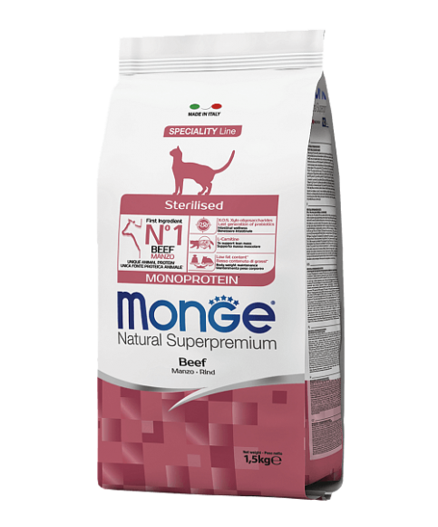 Корм Monge Cat Speciality Line Monoprotein Sterilised для стерилизованных кошек (с говядиной)