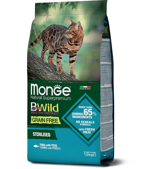 Корм Monge Cat Bwild Grain Free для стерилизованных кошек с тунцом