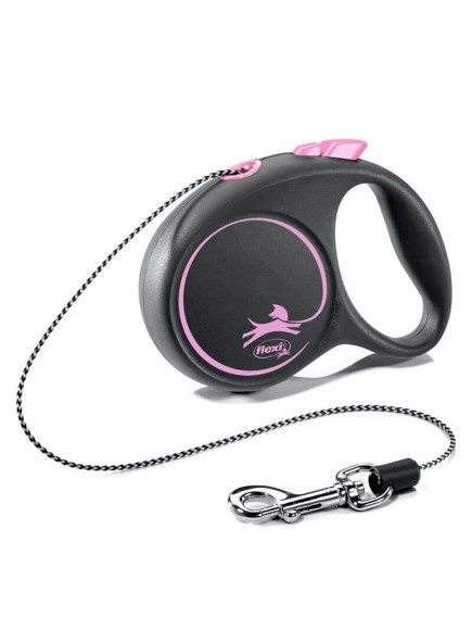 Поводок-рулетка Flexi Black Design XS для собак до 8 кг трос 3 м (розовый)
