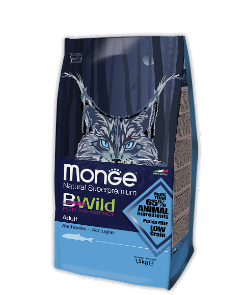 Корм Monge Cat BWild Low Grain Anchovies для кошек с анчоусами