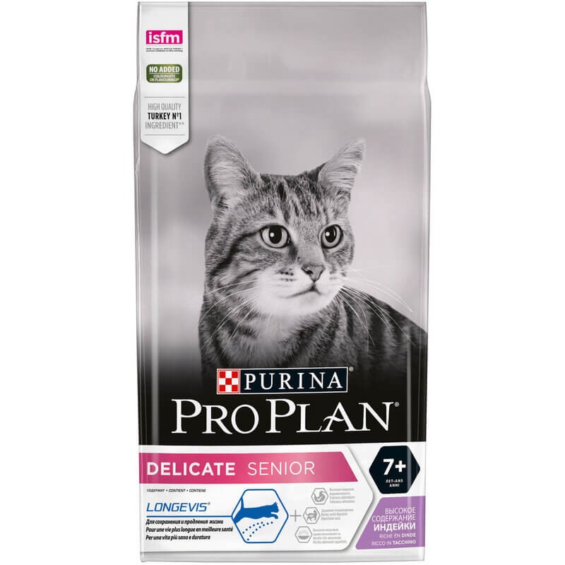 Сухой корм Purina Pro Plan Delicate для пожилых кошек с чувствительным  пищеварением, с индейкой купить в Москве с доставкой | PetMarket24