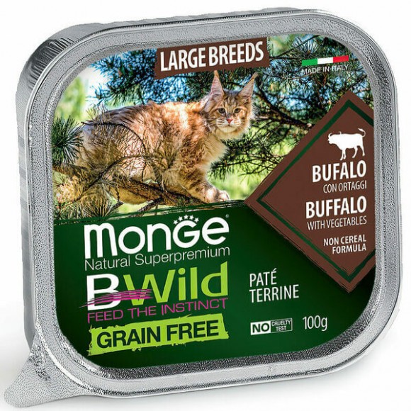 Консервы беззерновые Monge Cat BWild Grain Ffree из мяса буйвола с овощами для кошек крупных пород 100 г 32 шт