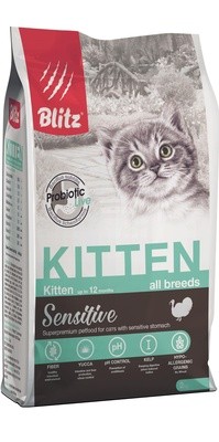 Корм Blitz Sensitive с индейкой для котят, беременных и кормящих кошек