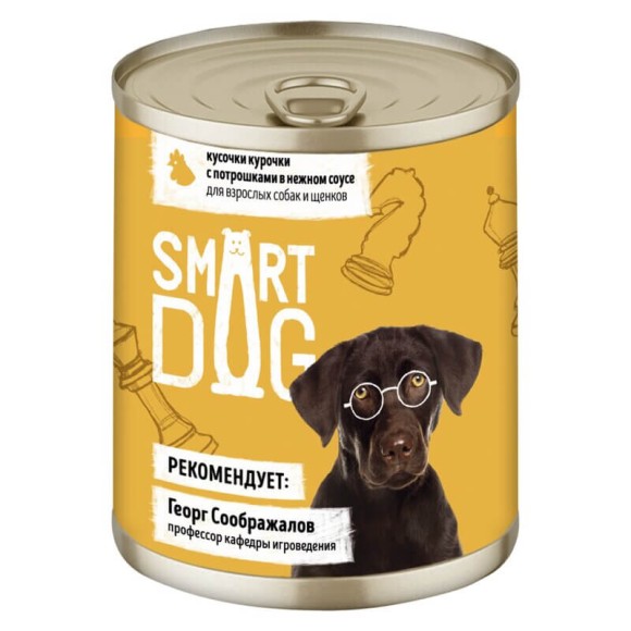 Консервы Smart Dog для взрослых собак и щенков кусочки курочки с потрошками в нежном соусе, 240г (12 шт)