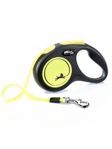 Поводок-рулетка Flexi Neon New Classic S для собак до 15 кг лента 5 м (жёлтый)