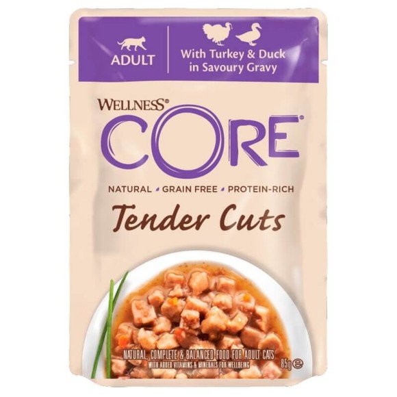 Консервы для кошек Core Tender Cuts из индейки с уткой нарезка в соусе 24 шт