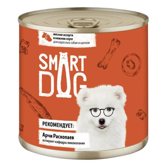 Консервы Smart Dog для взрослых собак и щенков мясное ассорти в нежном соусе, 850г (6 шт)