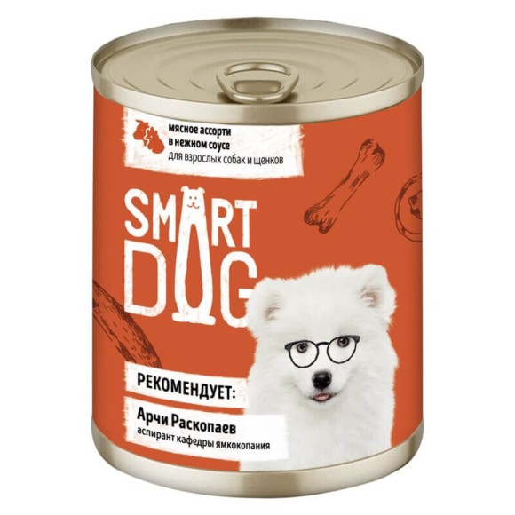 Консервы Smart Dog для взрослых собак и щенков мясное ассорти в нежном соусе, 240г (12 шт)