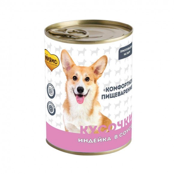 Консервы Мнямс для собак Комфортное пищеварение, кусочки в соусе с индейкой (12 шт)