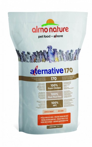 Корм Almo Nature Alternative для собак средних и крупных пород (со свежим цыпленком и рисом 75% мяса)