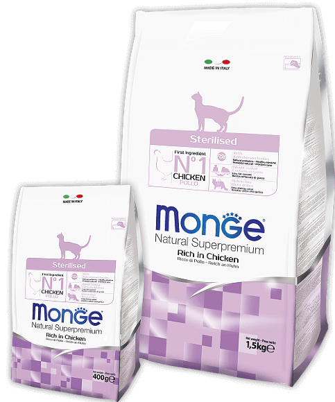 Корм Monge Cat Daily Line Sterilised для стерилизованных кошек (с курицей)
