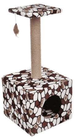 Когтеточка-столбик PerseiLine куб с площадкой и игрушкой 35х30х85 см