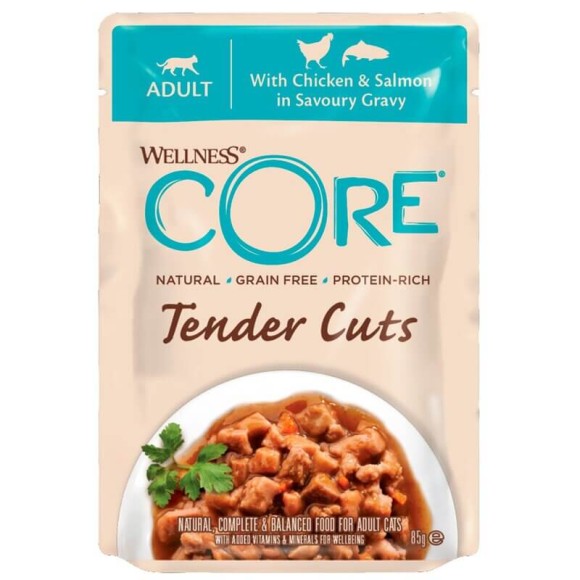 Консервы для кошек Core Tender Cuts из курицы с лососем нарезка в соусе 24 шт