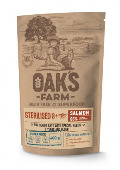 Корм Oak's Farm Grain Free Salmon Sterilised 8+ Cat для стерилизованных кошек (лосось)