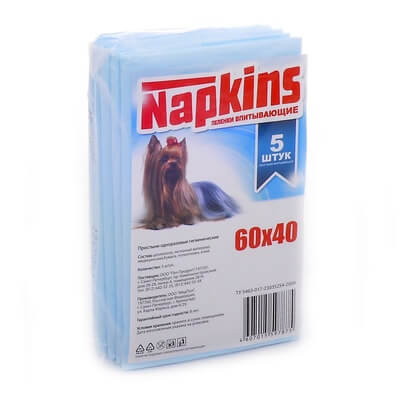 Пеленки для собак Napkins впитывающие 60x40 см 5 шт