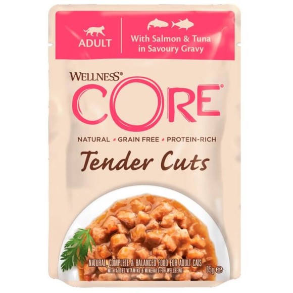 Консервы для кошек Core Tender Cuts из лосося с тунцом нарезка в соусе 24 шт