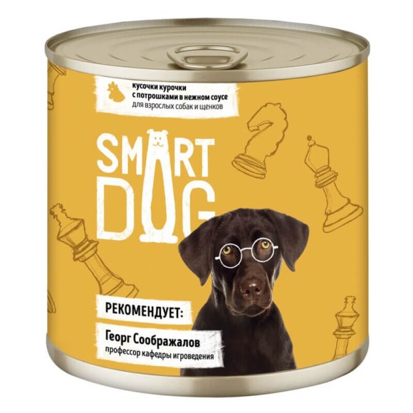 Консервы Smart Dog для взрослых собак и щенков кусочки курочки с потрошками в нежном соусе, 850г (6 шт)