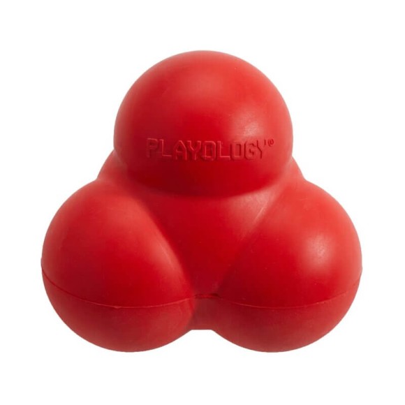 Жевательный тройной мяч Playology Squeaky Bounce Ball для собак средних и крупных пород с пищалкой и с ароматом говядины, красный