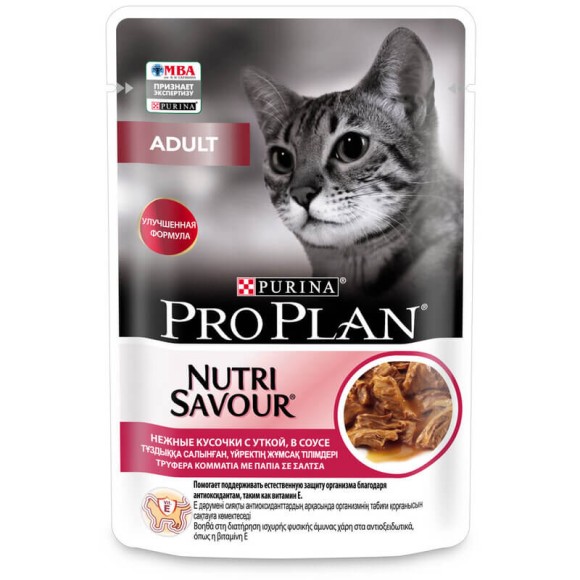 Паучи Purina Pro Plan Nutri Savour Adult для взрослых кошек, с уткой в соусе 85 г (26шт.)